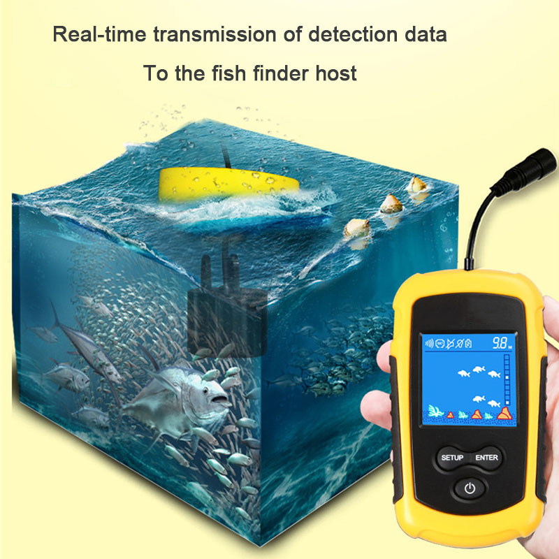 Fish Finder Portable - 100 メートル有線カラースクリーンポータブルソナー魚群探知機釣り餌エコーサウンダー魚群探知機警報センサー湖釣り