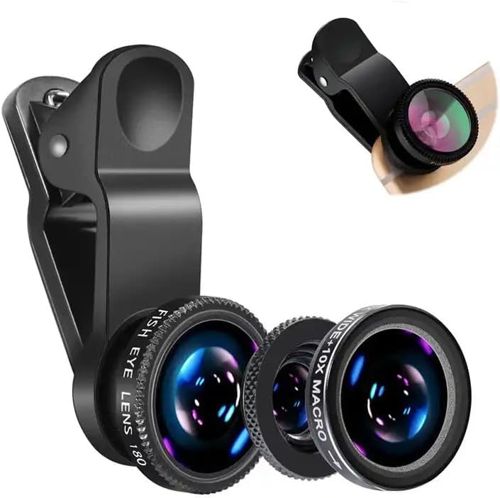 Fishing Camera - iPhone、Xiaomi、Redmi対応 3in1魚眼広角マイクロカメラレンズ スマートフォンレンズ用3in1ズーム魚眼レンズ（スマホクリップ付き）